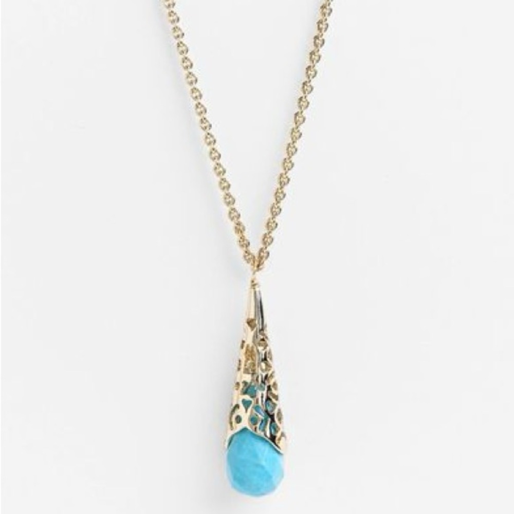 Kendra Scott Priya Gold Necklace Blue Turquoise Magnesite Pendant